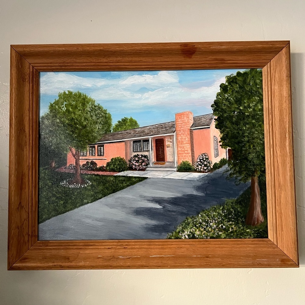 Joline Burk acrylic painting wood framed house artwork